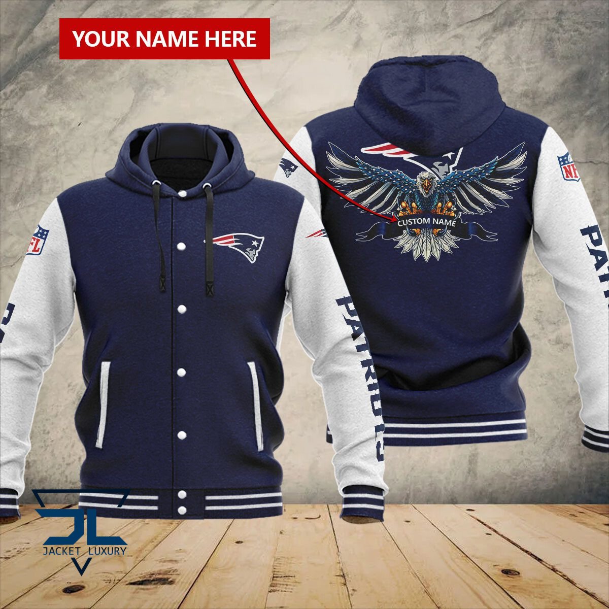 New England Patriots NFL Style Hooded Baseball Jacket For Fan