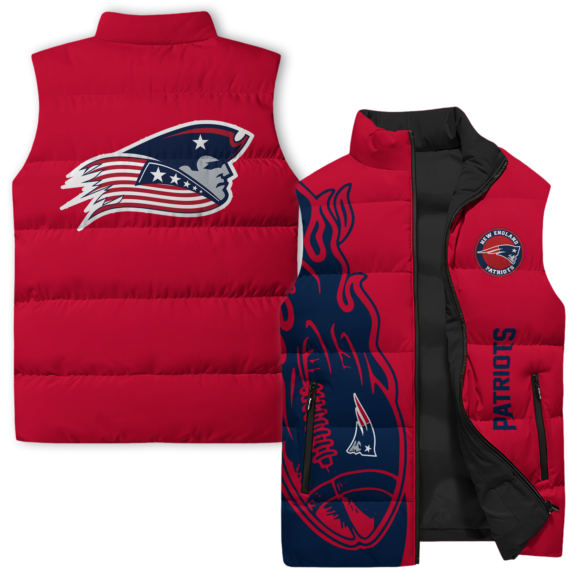 New England Patriots NFL Style Sleeveless Puffer Jacket For Fans