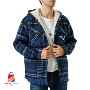 New England Patriots NFL Style Zip Fleece Flannel Jacket For Fans