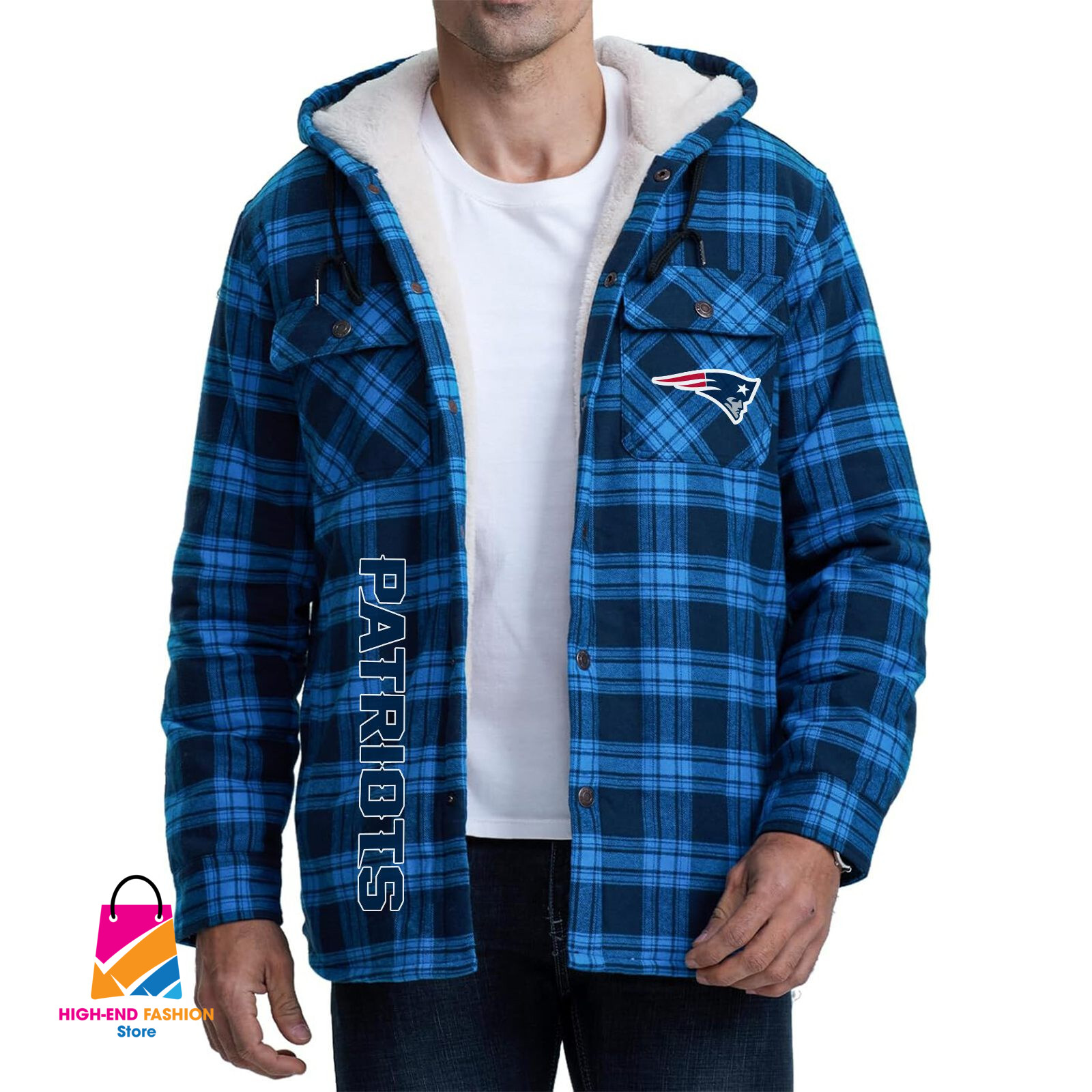New England Patriots NFL Style Zip Fleece Flannel Jacket For Fans