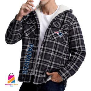 New England Patriots NFL Style Zip Fleece Flannel Jacket For Fans
