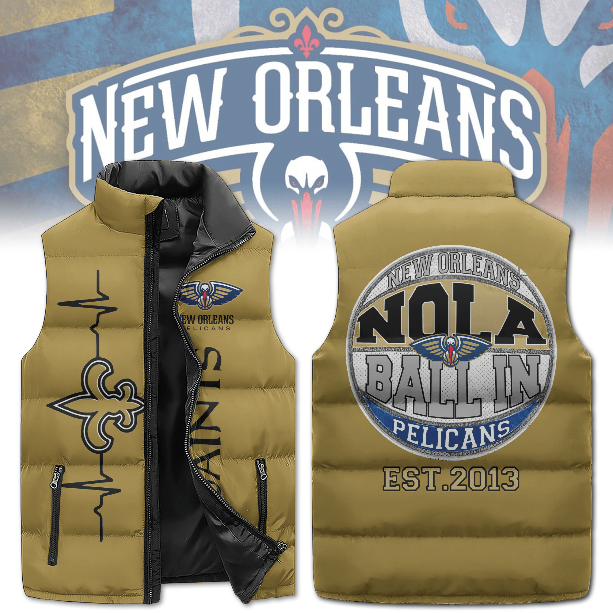 New Orleans Pelicans NBA Style Sleeveless Puffer Jacket For Fans