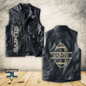 New Orleans Saints NFL Style Sleeveless Leather Jacket For Fans
