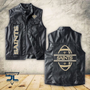 New Orleans Saints NFL Style Sleeveless Leather Jacket For Fans