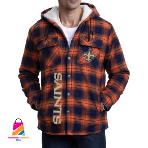 New Orleans Saints NFL Style Zip Fleece Flannel Jacket For Fans