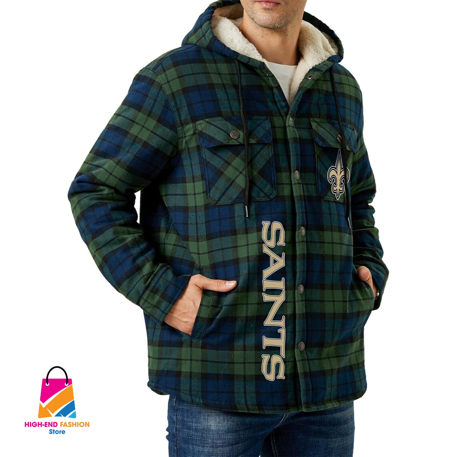 New Orleans Saints NFL Style Zip Fleece Flannel Jacket For Fans