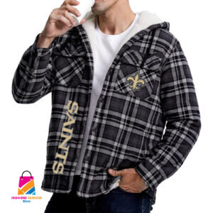 New Orleans Saints NFL Style Zip Fleece Flannel Jacket For Fans