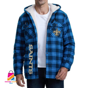New Orleans Saints NFL Style Zip Fleece Flannel Jacket For Fans