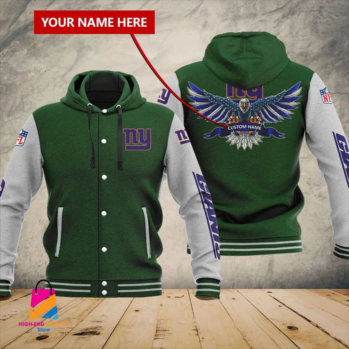 New York Giants NFL Style Hooded Baseball Jacket For Fan