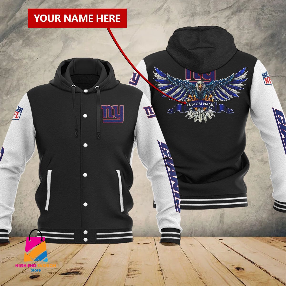 New York Giants NFL Style Hooded Baseball Jacket For Fan