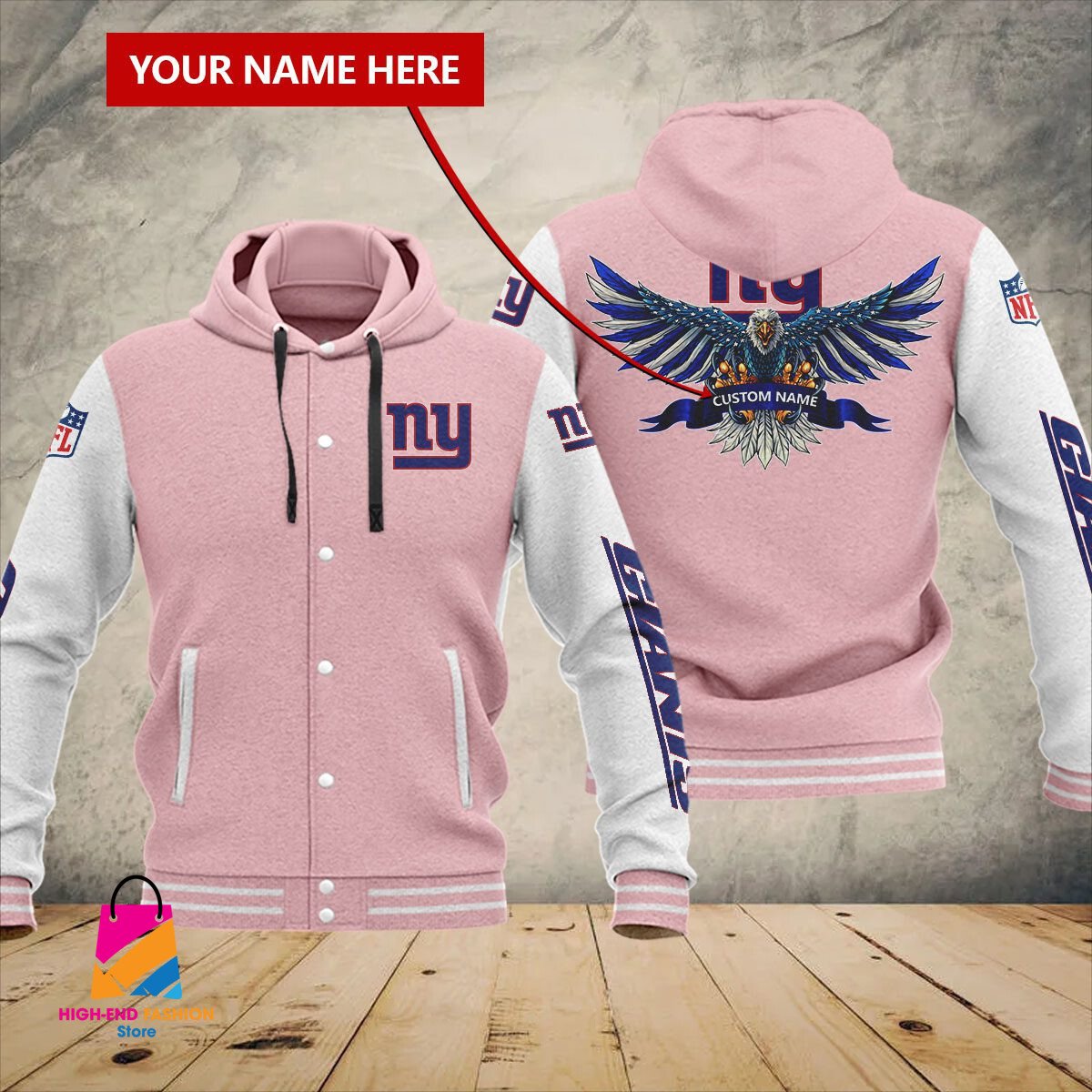 New York Giants NFL Style Hooded Baseball Jacket For Fan