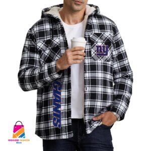 New York Giants NFL Style Zip Fleece Flannel Jacket For Fans