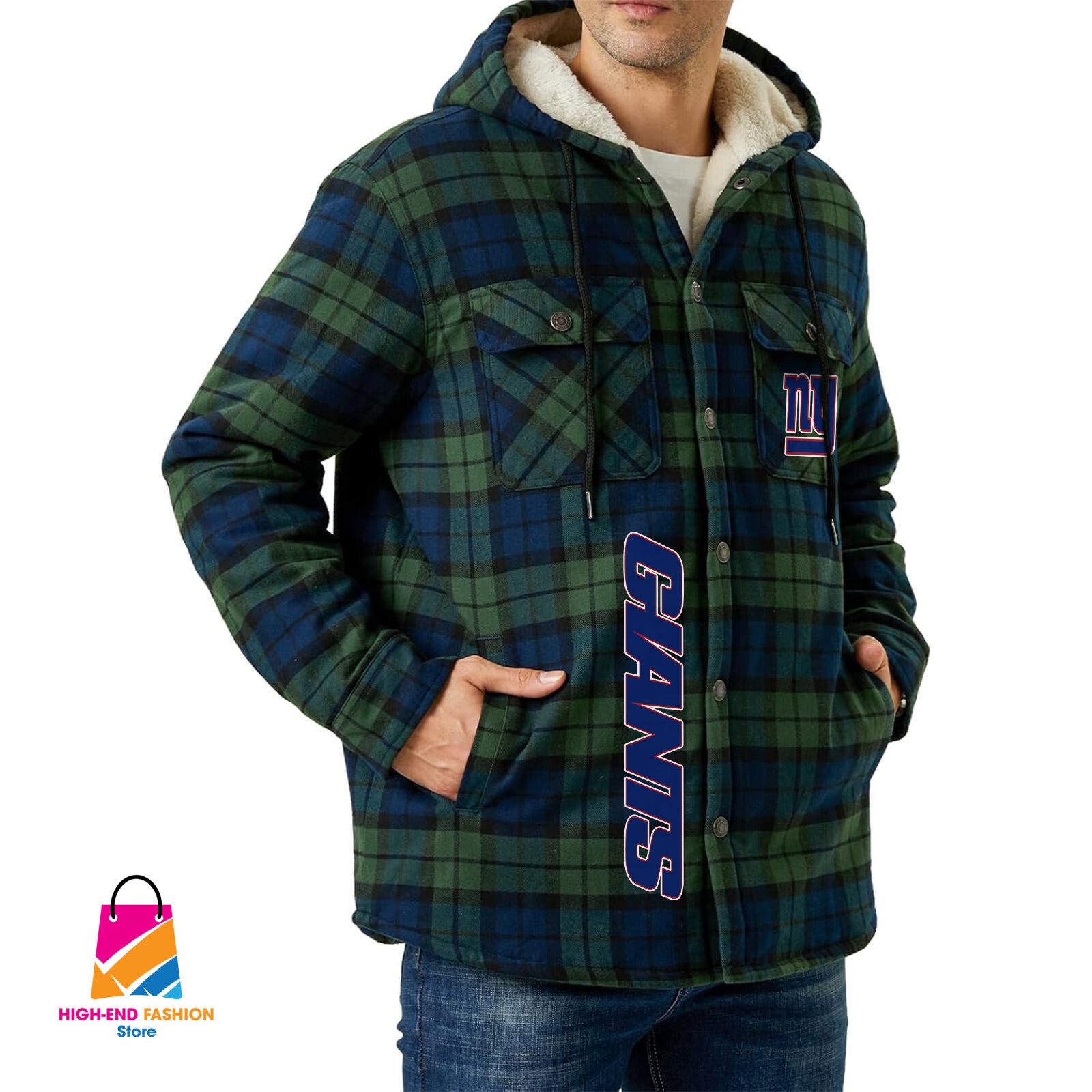 New York Giants NFL Style Zip Fleece Flannel Jacket For Fans