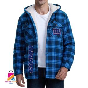 New York Giants NFL Style Zip Fleece Flannel Jacket For Fans