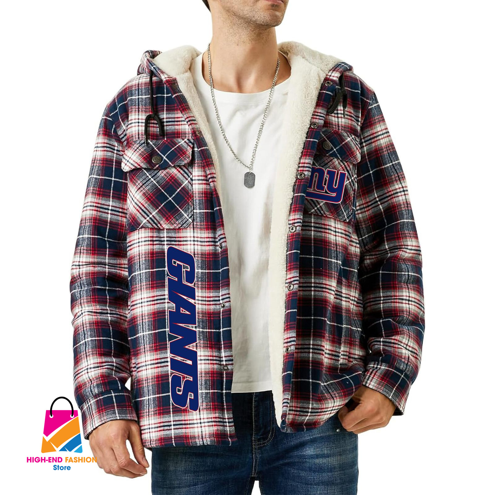 New York Giants NFL Style Zip Fleece Flannel Jacket For Fans