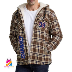 New York Giants NFL Style Zip Fleece Flannel Jacket For Fans