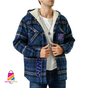 New York Giants NFL Style Zip Fleece Flannel Jacket For Fans