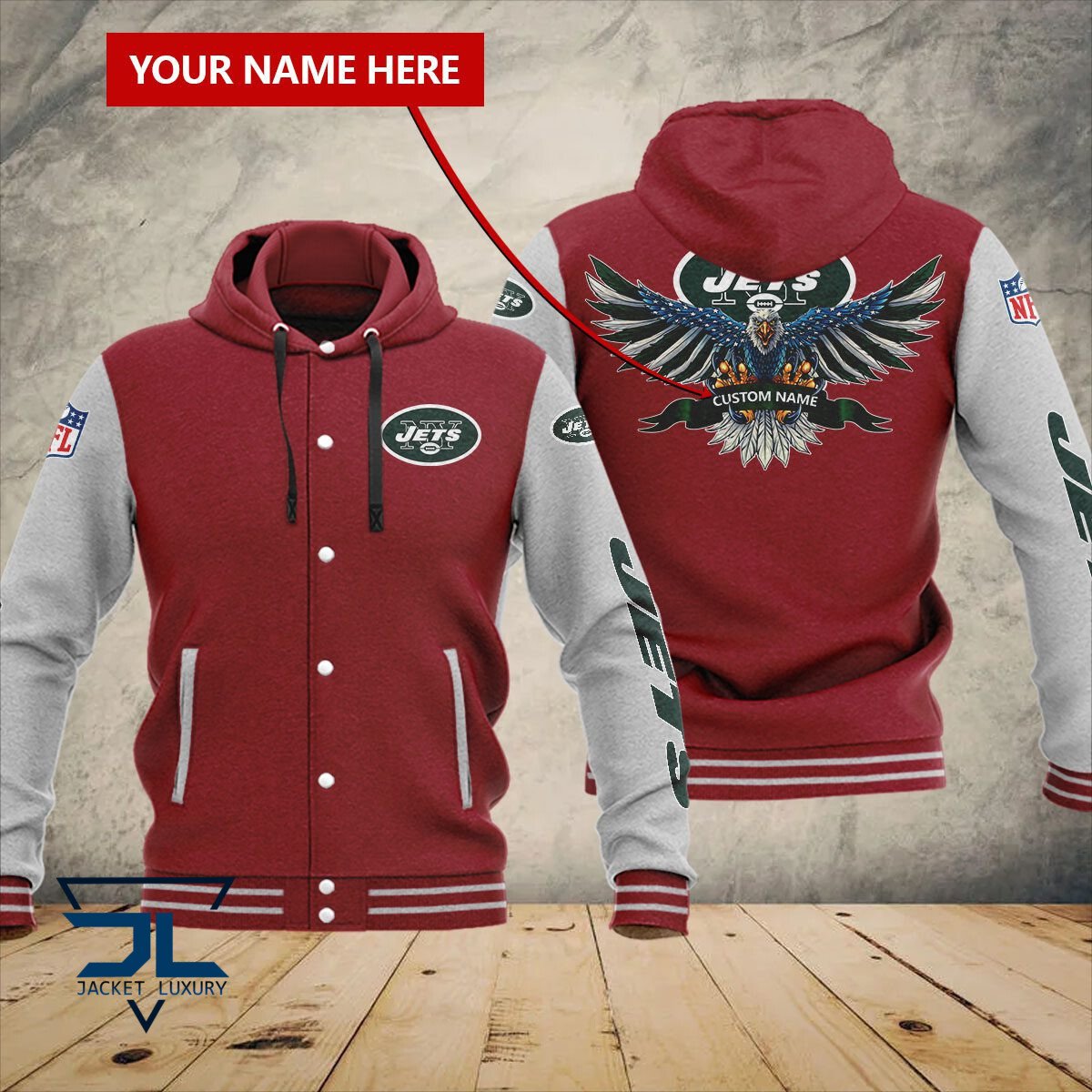 New York Jets NFL Style Hooded Baseball Jacket For Fan