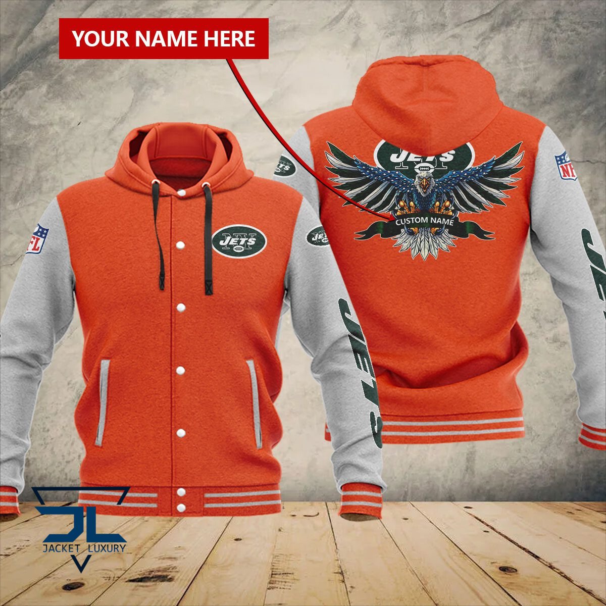 New York Jets NFL Style Hooded Baseball Jacket For Fan