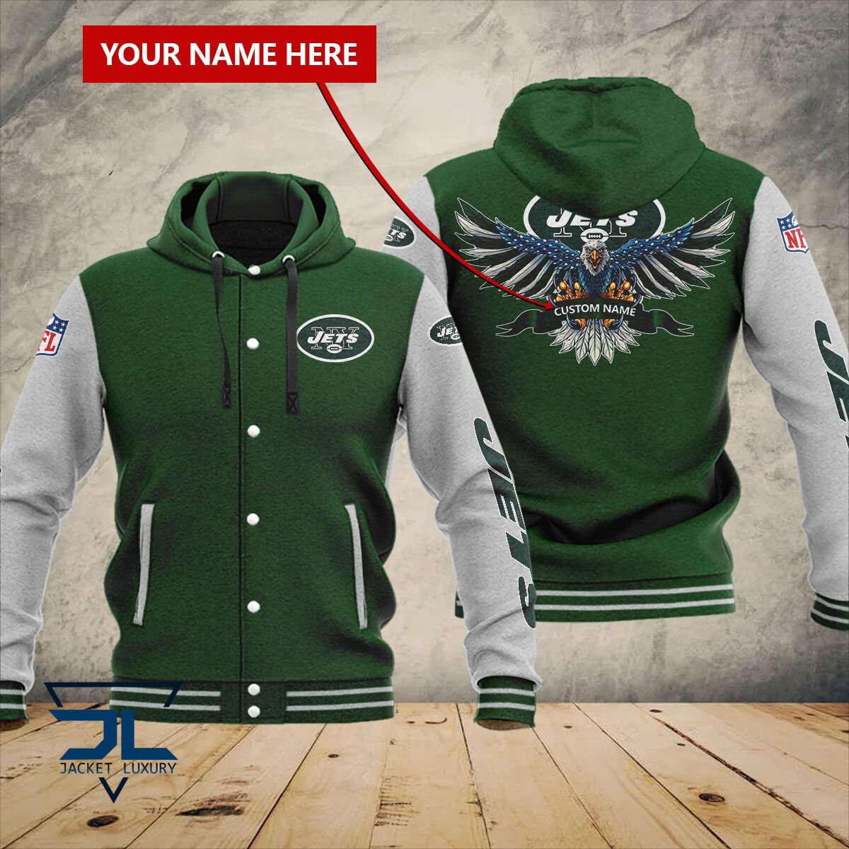 New York Jets NFL Style Hooded Baseball Jacket For Fan