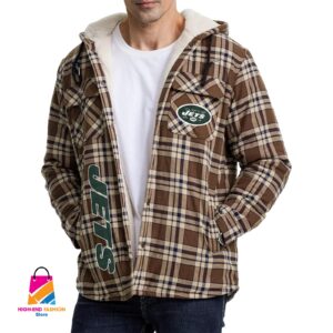 New York Jets NFL Style Zip Fleece Flannel Jacket For Fans