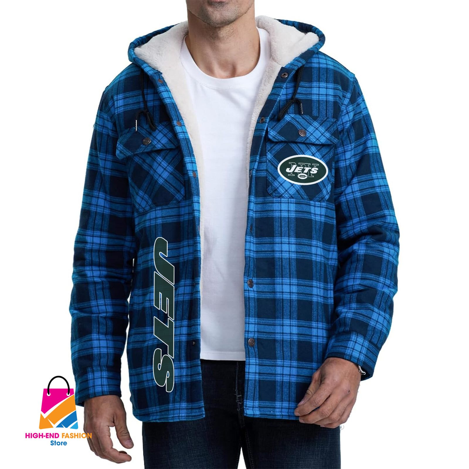 New York Jets NFL Style Zip Fleece Flannel Jacket For Fans