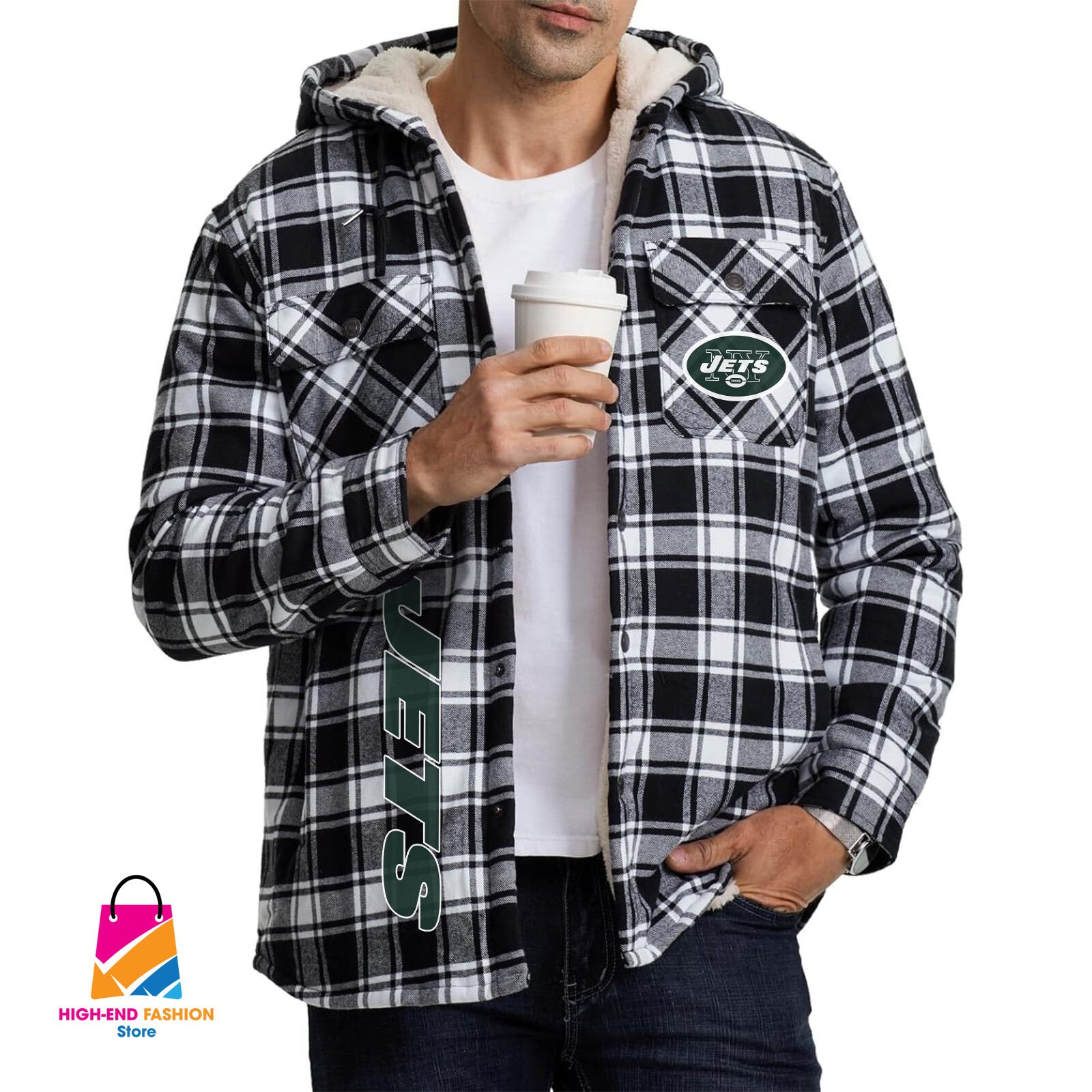New York Jets NFL Style Zip Fleece Flannel Jacket For Fans