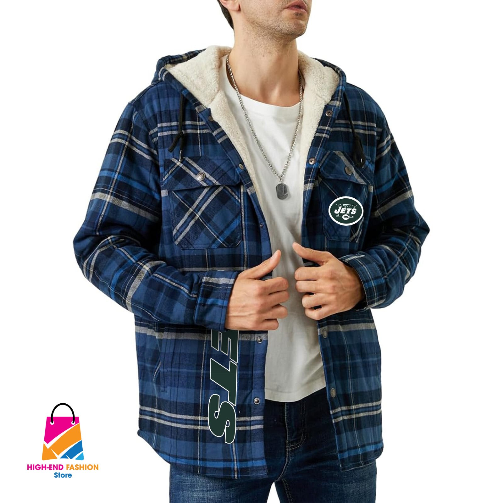 New York Jets NFL Style Zip Fleece Flannel Jacket For Fans