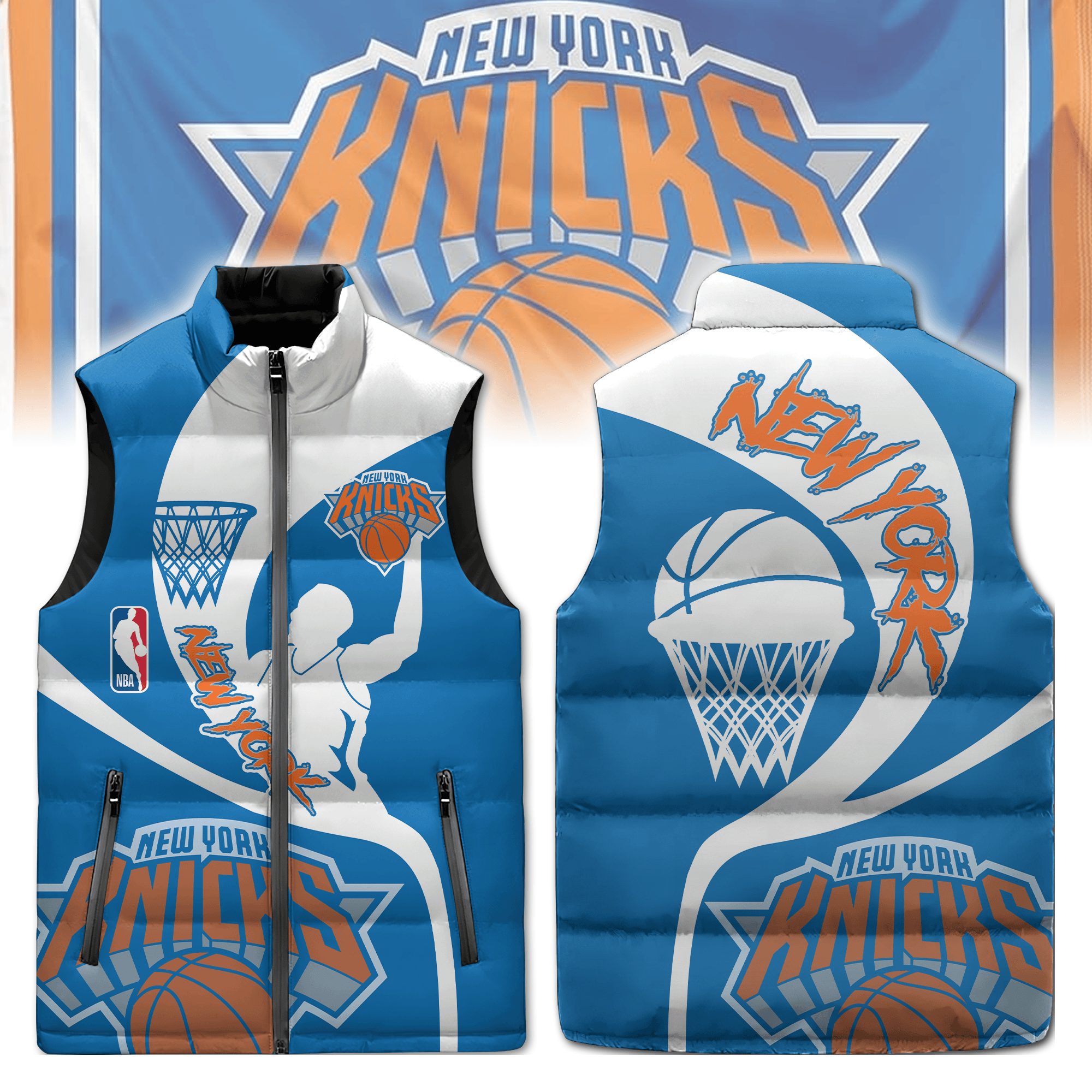 New York Knicks NBA Style Sleeveless Puffer Jacket For Fans