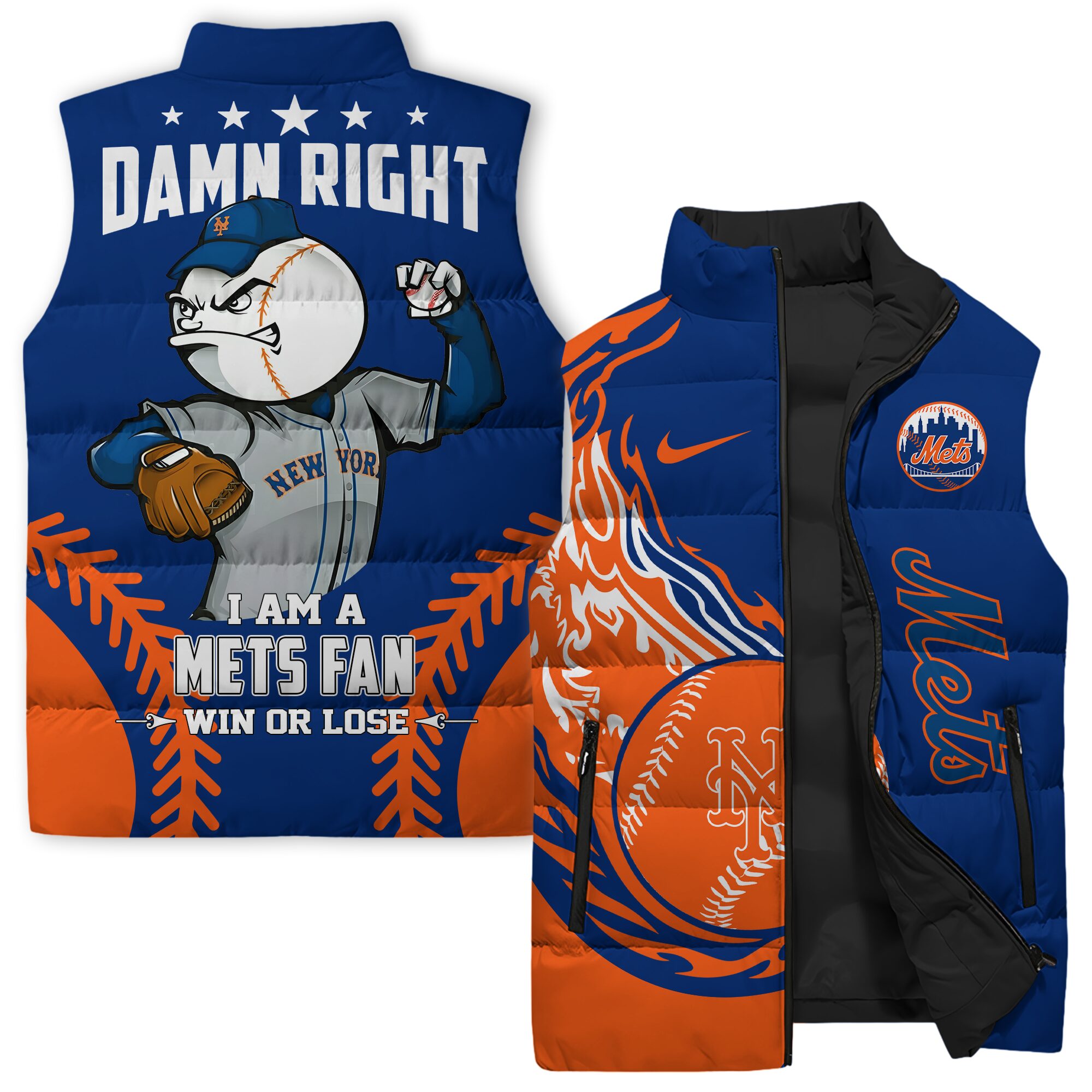 New York Mets MLB Style Sleeveless Puffer Jacket For Fans