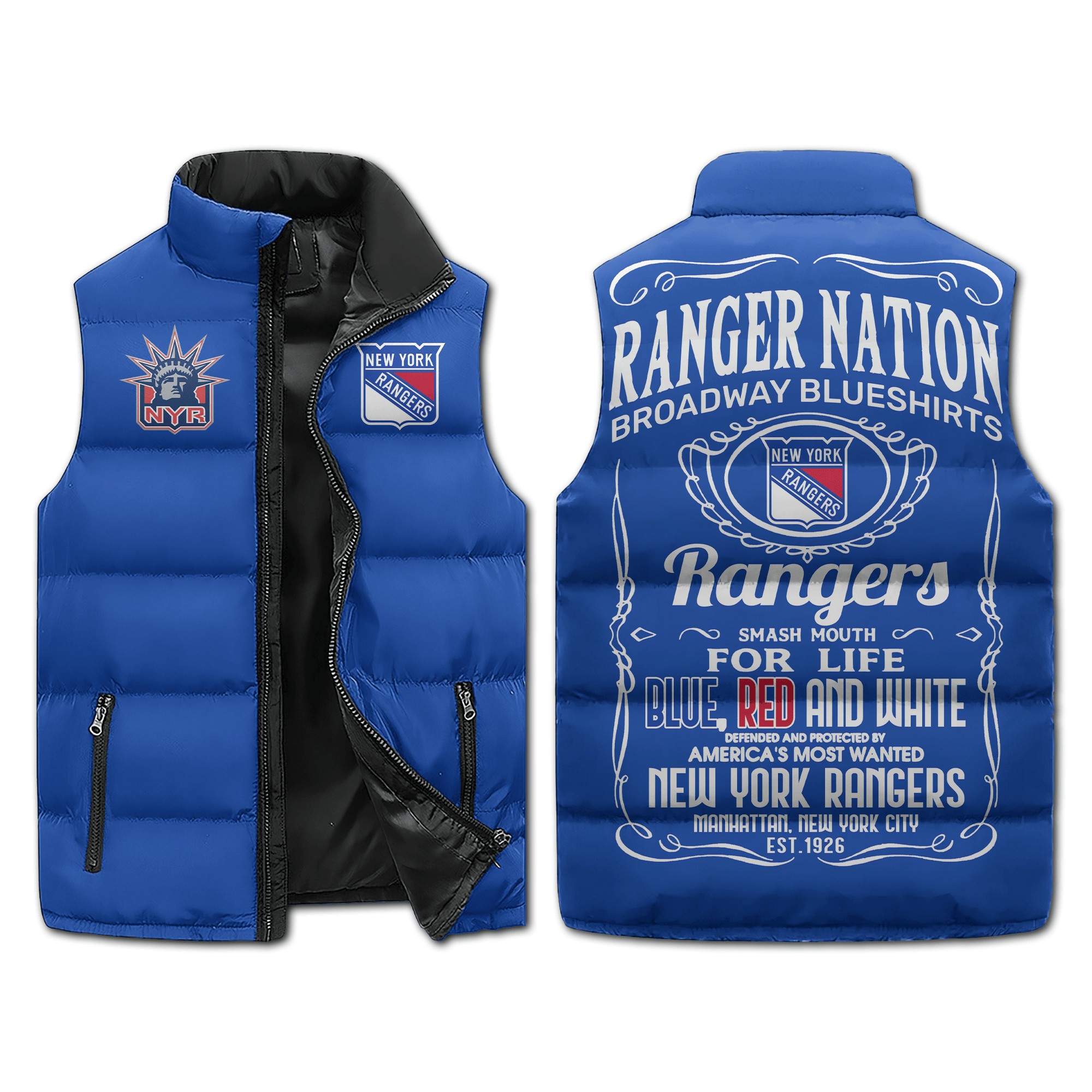 New York Rangers NHL Style Sleeveless Puffer Jacket For Fans