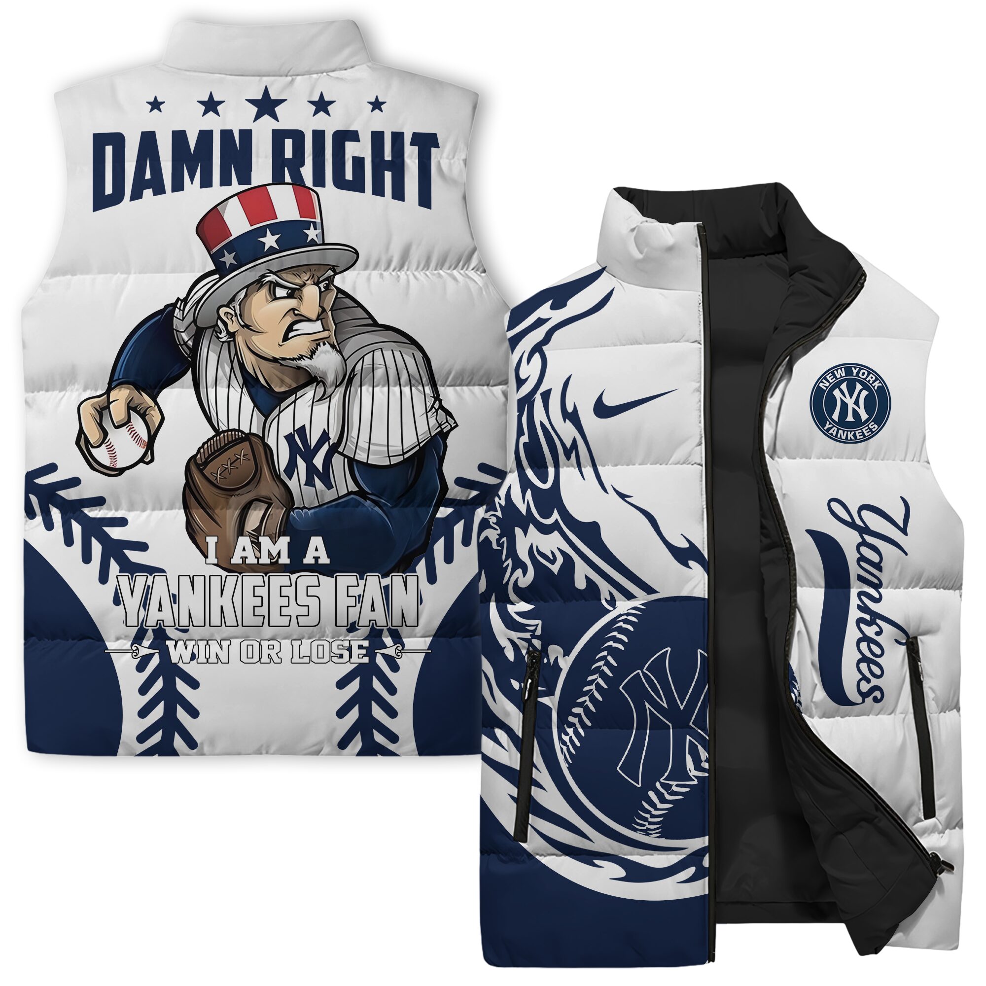 New York Yankees MLB Style Sleeveless Puffer Jacket For Fans