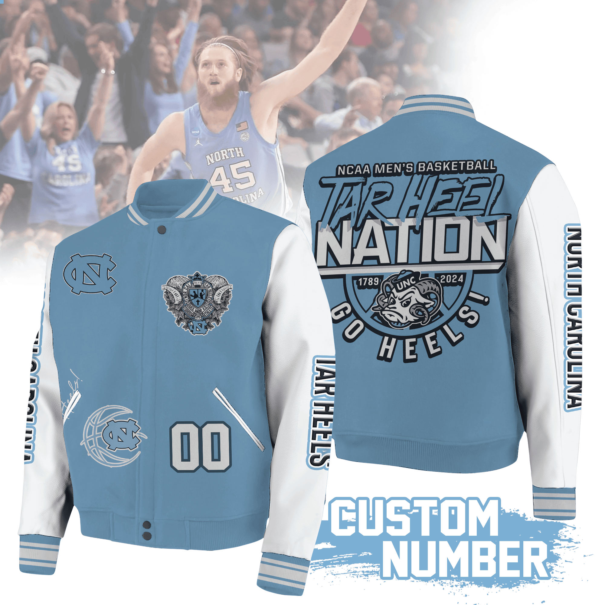 North Carolina Tar Heels NCAA Style Baseball Jacket For Fans