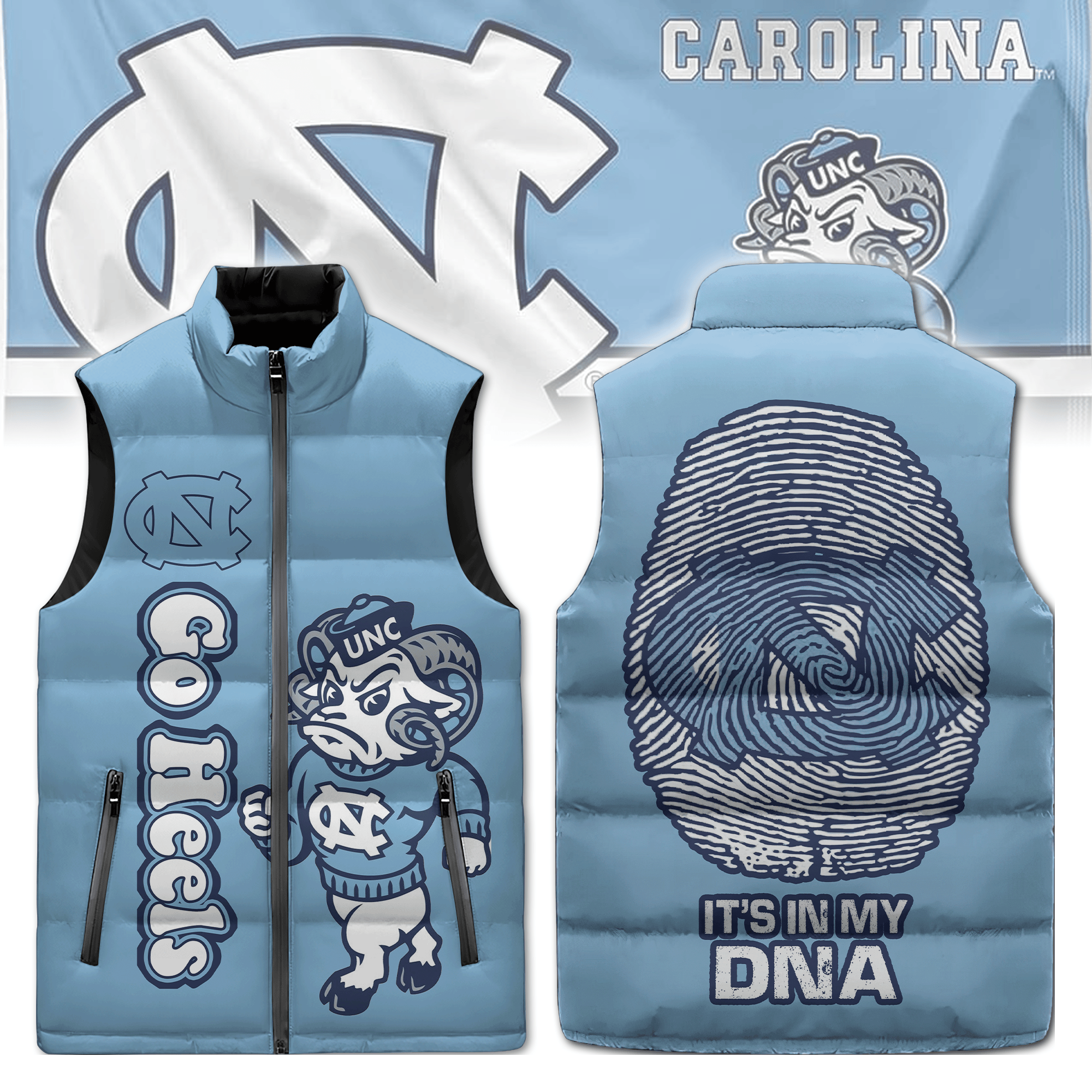 North Carolina Tar Heels NCAA Style Sleeveless Puffer Jacket For Fans