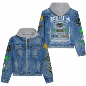 Notre Dame Fighting Irish NCAA Style Hooded Denim Jacket For Fans