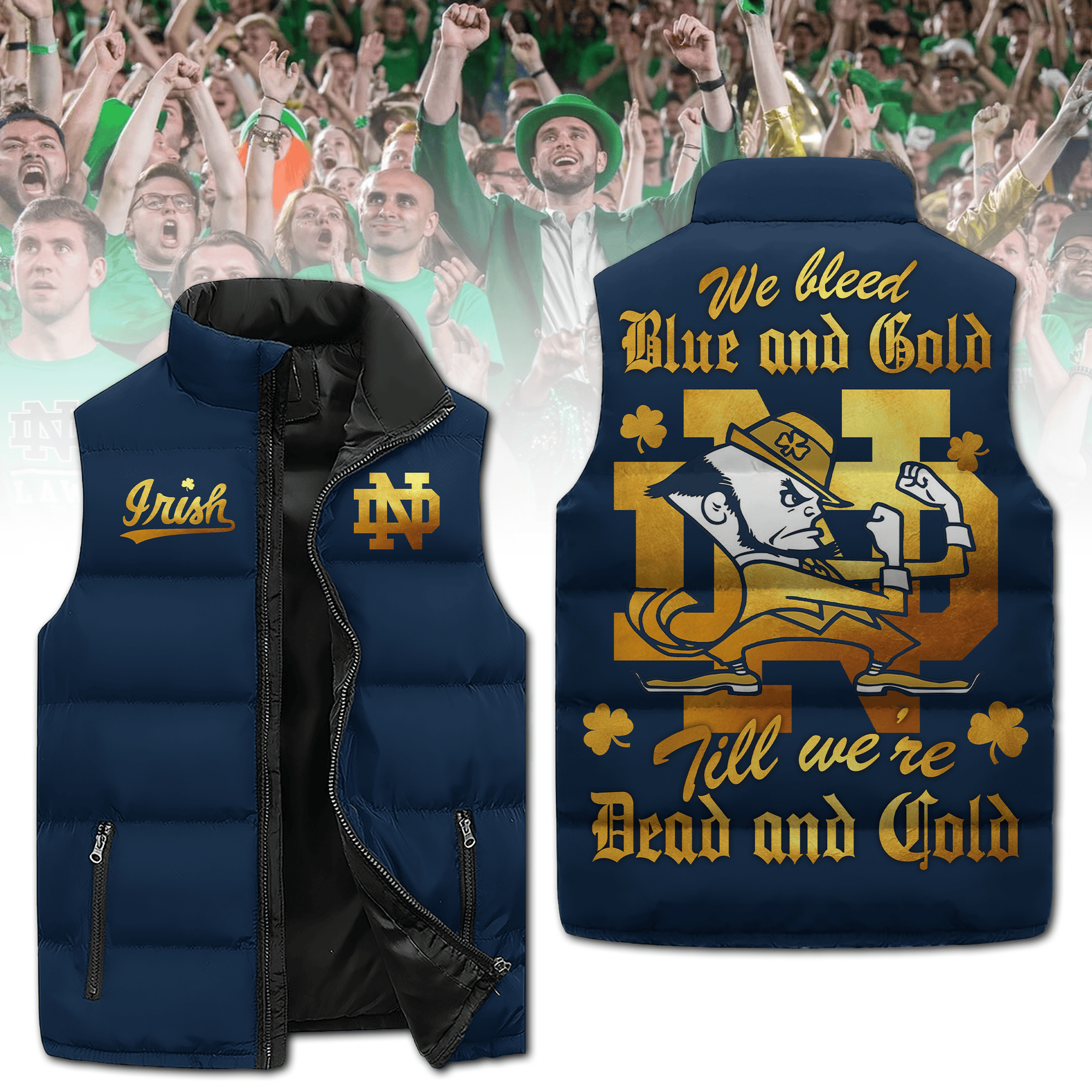 Notre Dame Fighting Irish NCAA Style Sleeveless Puffer Jacket For Fans