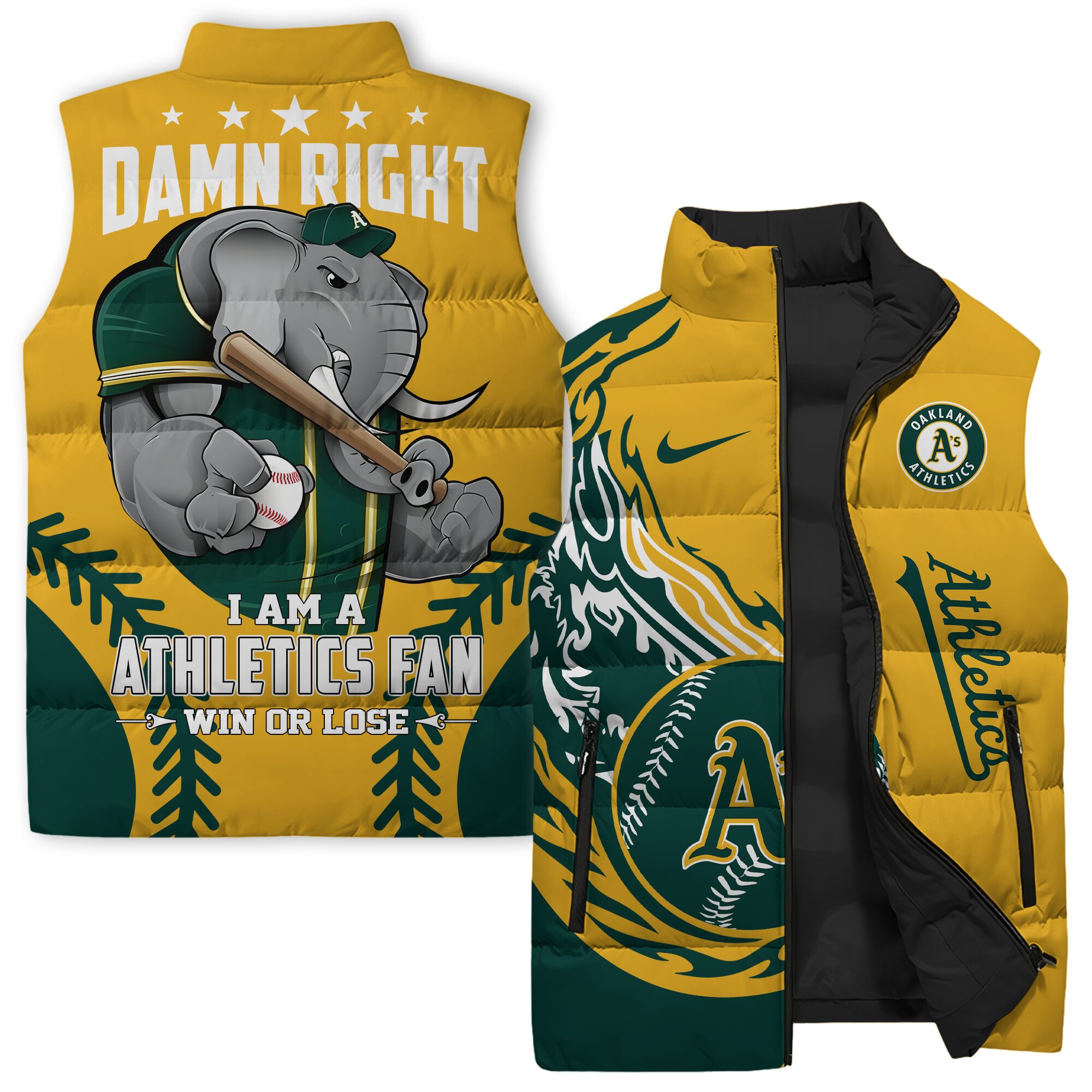 Oakland Athletics MLB Style Sleeveless Puffer Jacket For Fans