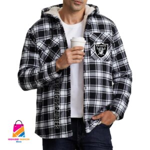 Oakland Raiders NFL Style Zip Fleece Flannel Jacket For Fans