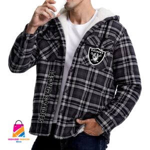Oakland Raiders NFL Style Zip Fleece Flannel Jacket For Fans