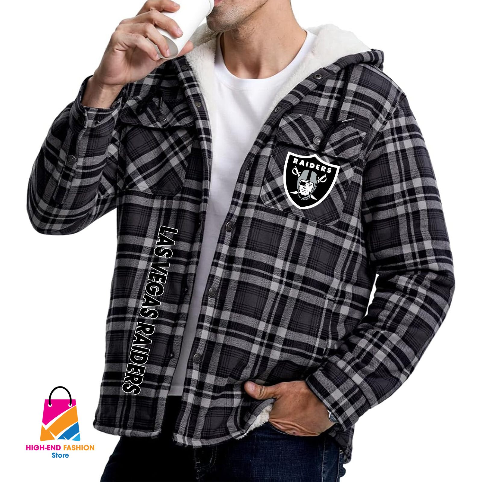 Oakland Raiders NFL Style Zip Fleece Flannel Jacket For Fans