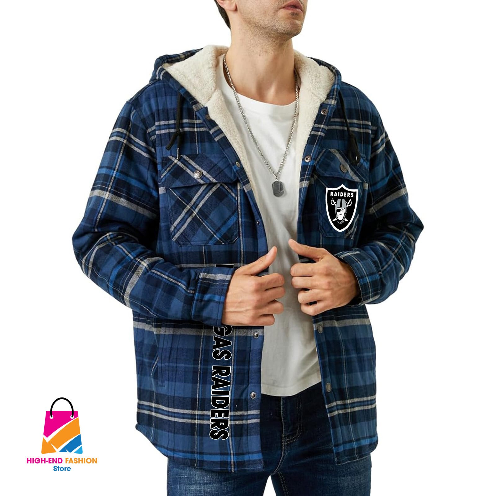 Oakland Raiders NFL Style Zip Fleece Flannel Jacket For Fans