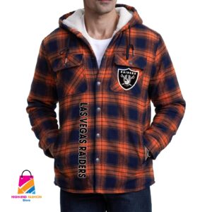 Oakland Raiders NFL Style Zip Fleece Flannel Jacket For Fans