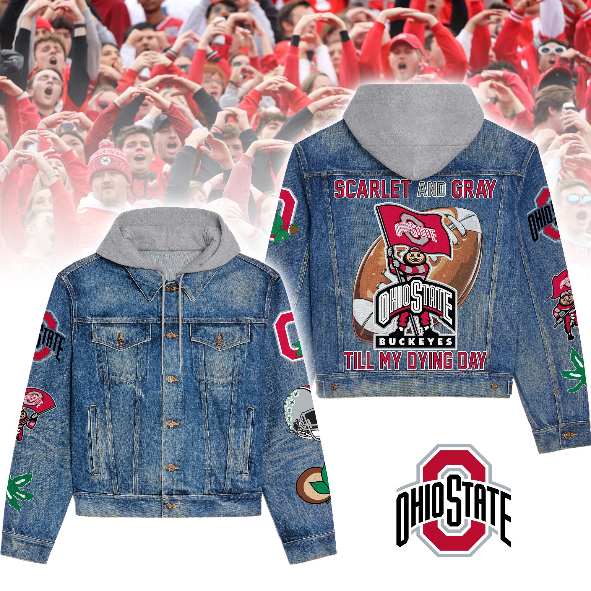 Ohio State Buckeyes NCAA Style Hooded Denim Jacket For Fans