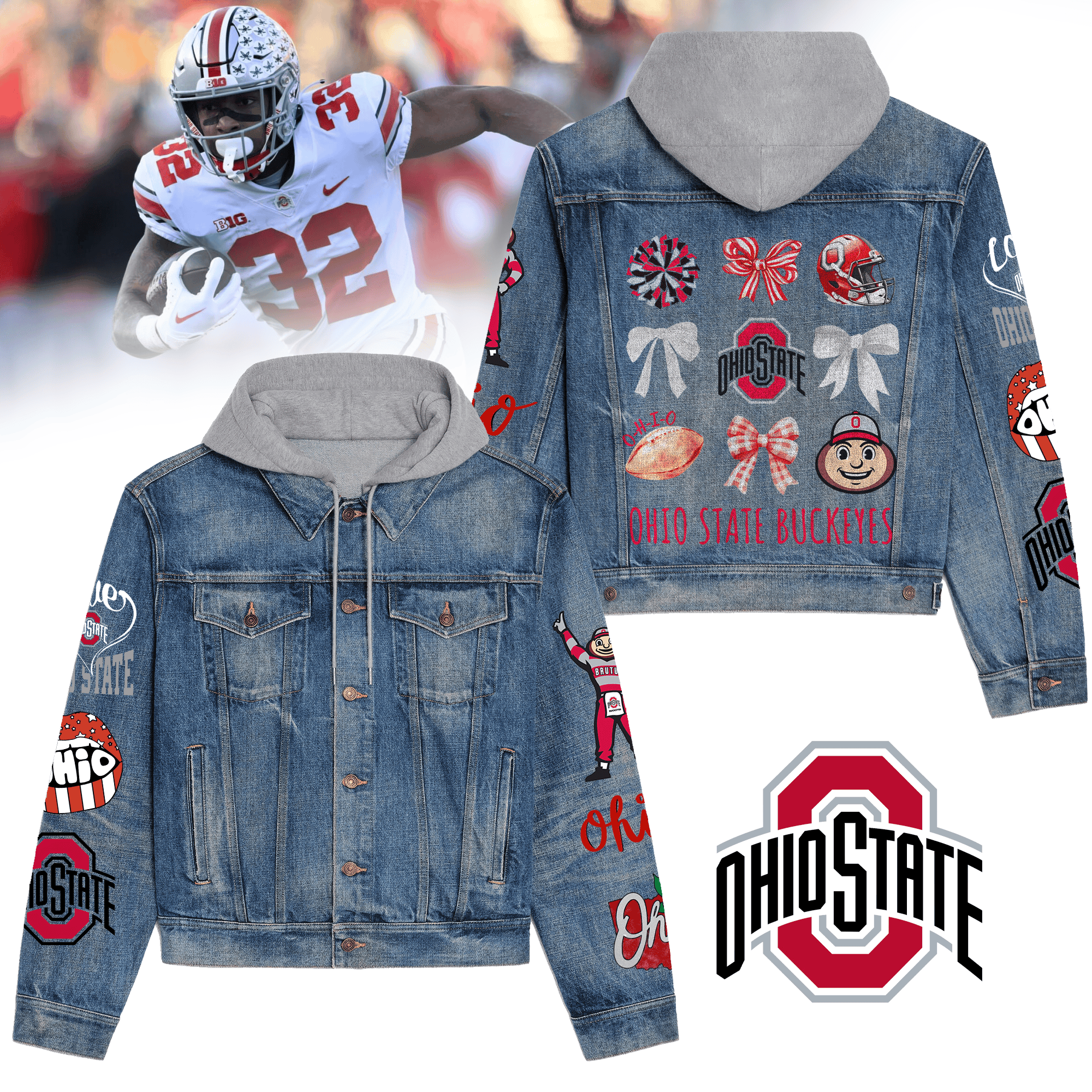 Ohio State Buckeyes NCAA Style Hooded Denim Jacket For Fans