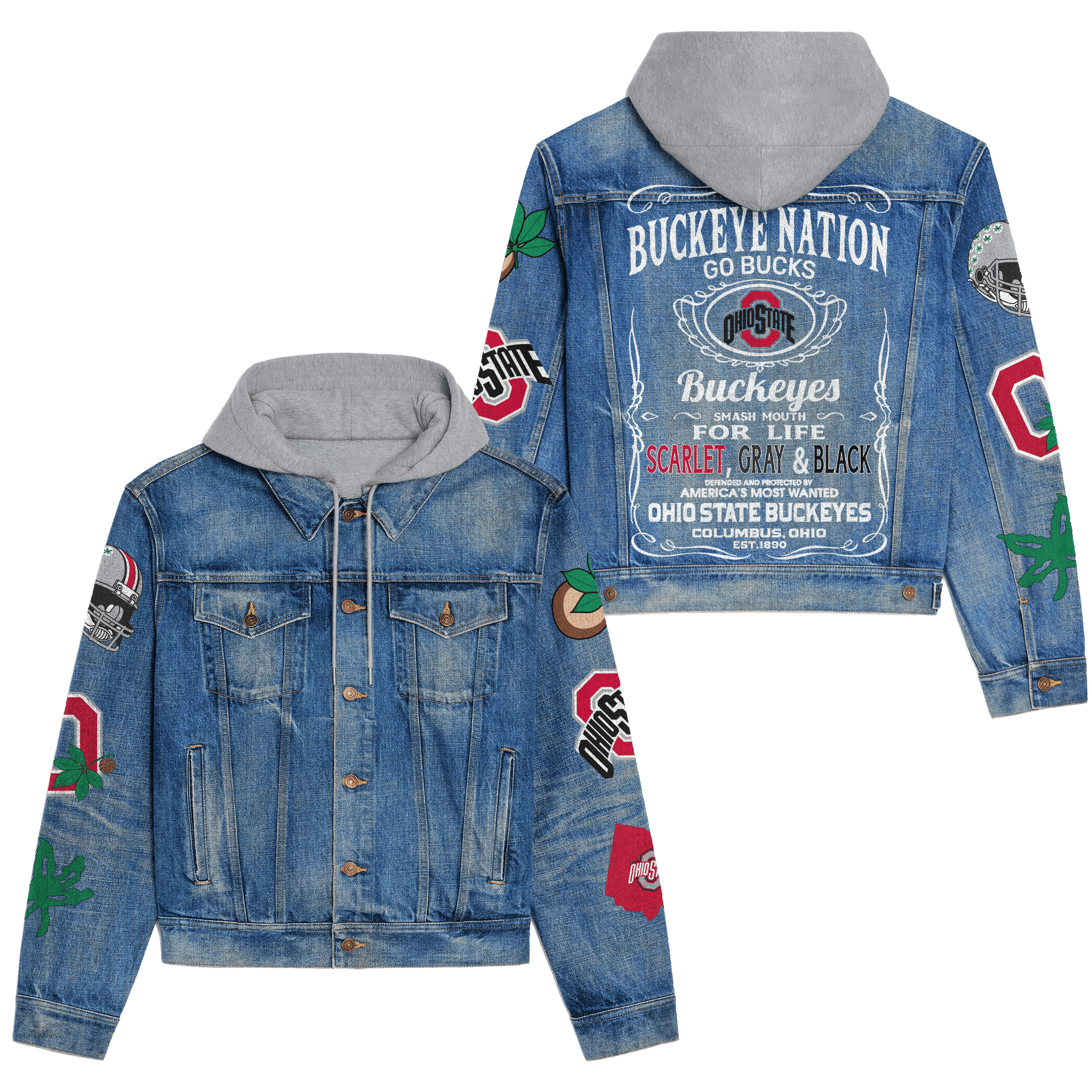 Ohio State Buckeyes NCAA Style Hooded Denim Jacket For Fans