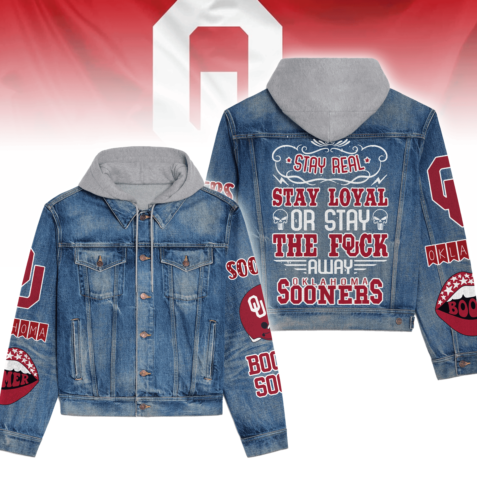 Oklahoma Sooners NCAA Style Hooded Denim Jacket For Fans