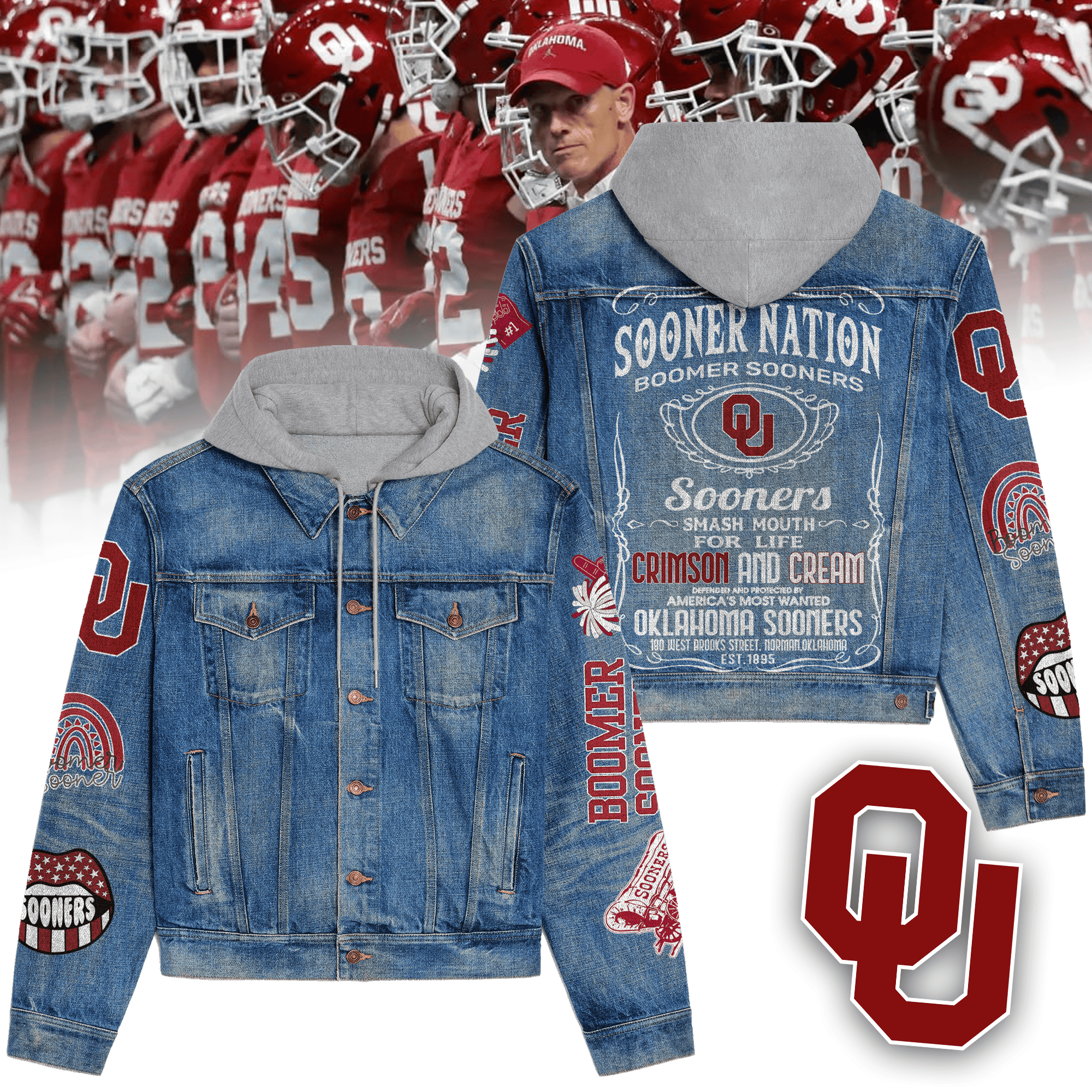 Oklahoma Sooners NCAA Style Hooded Denim Jacket For Fans