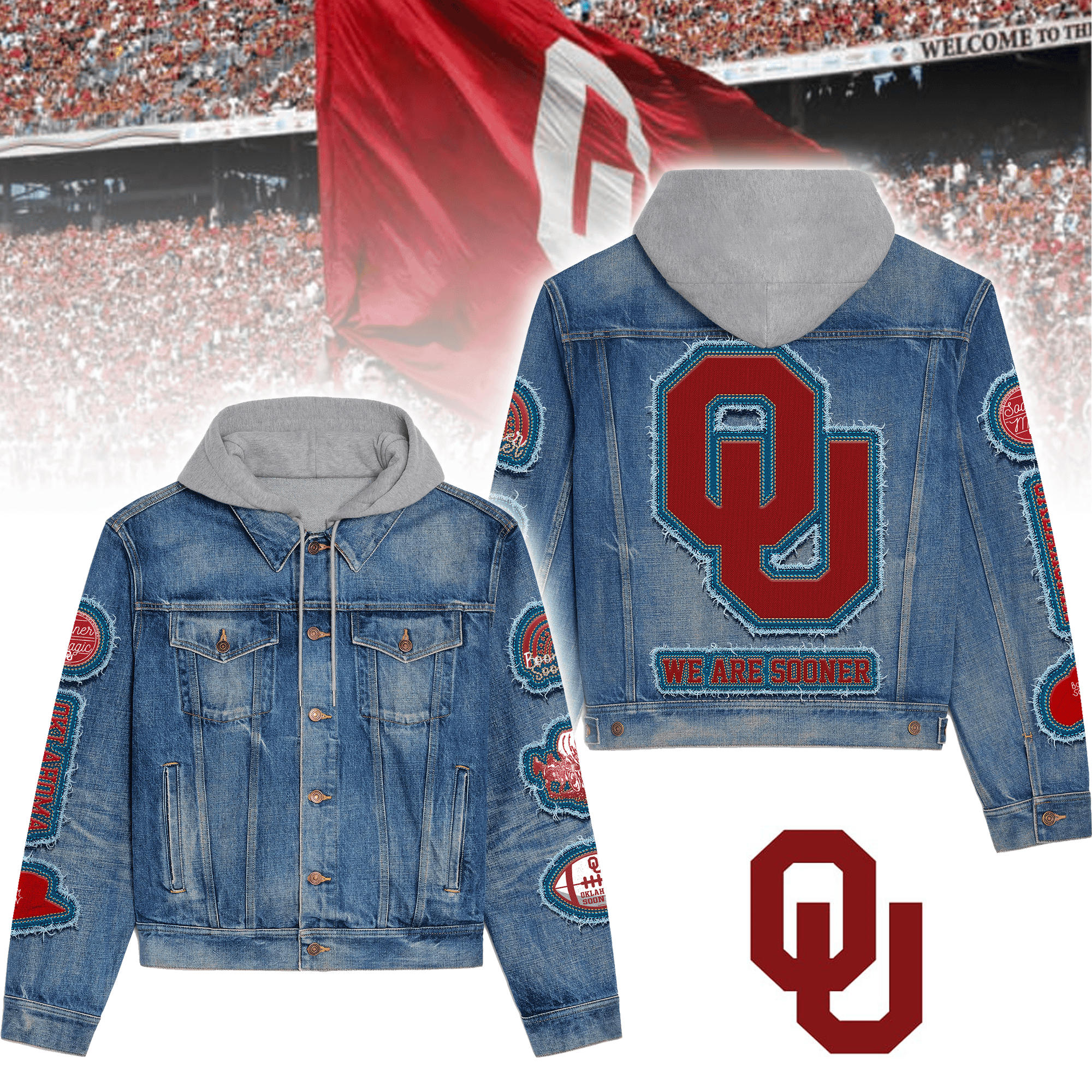 Oklahoma Sooners NCAA Style Hooded Denim Jacket For Fans
