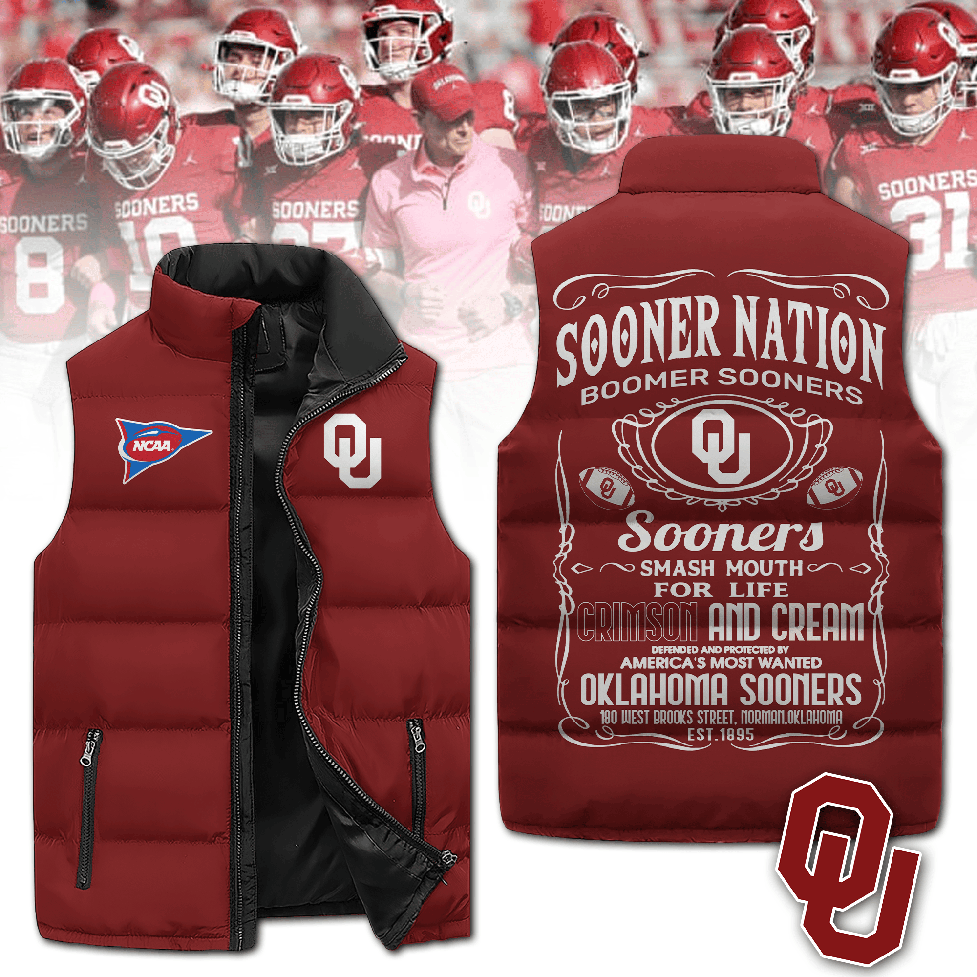Oklahoma Sooners NCAA Style Sleeveless Puffer Jacket For Fans