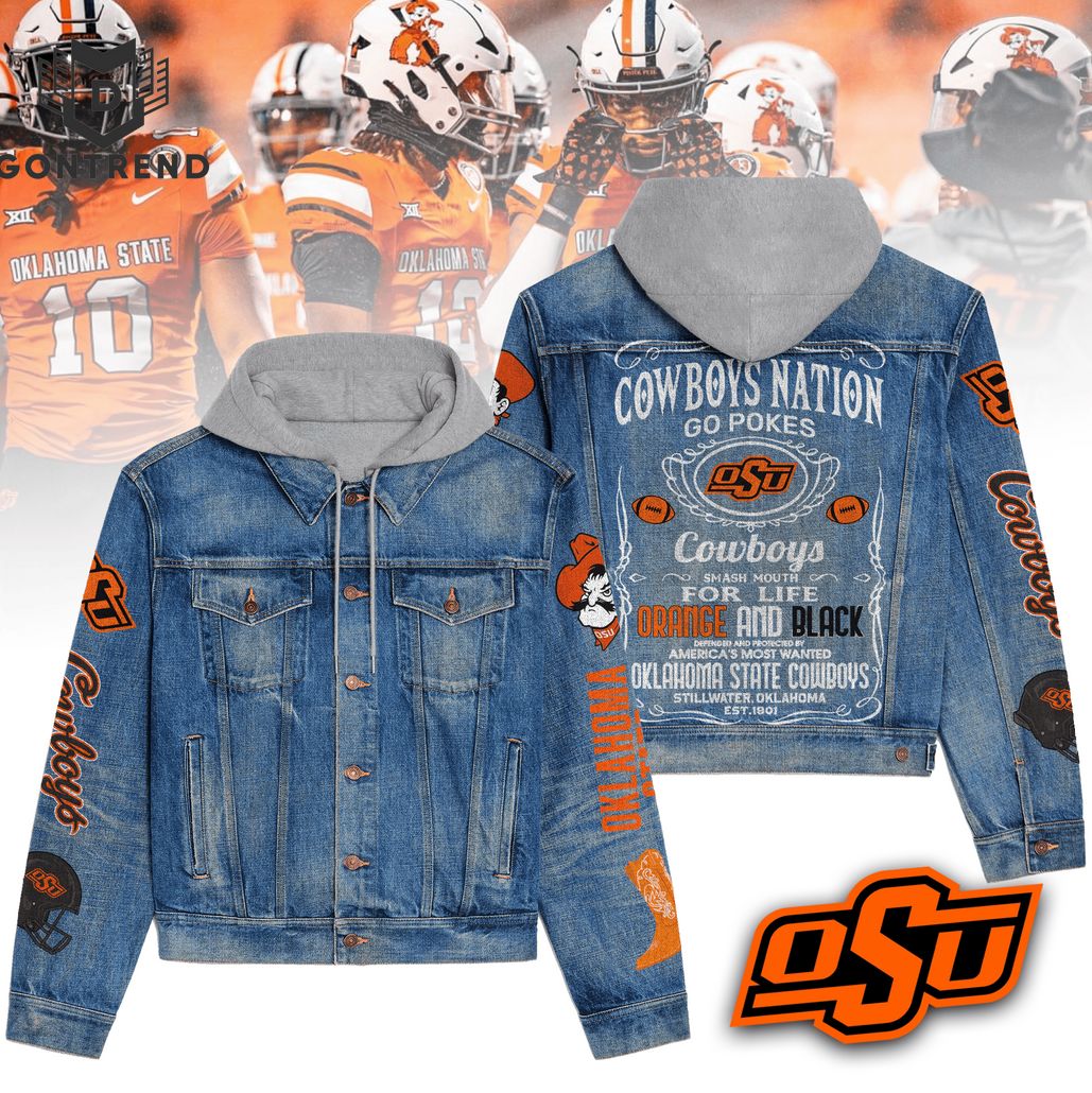 Oklahoma State Cowboys Nation NCAA Style Hooded Denim Jacket For Fans